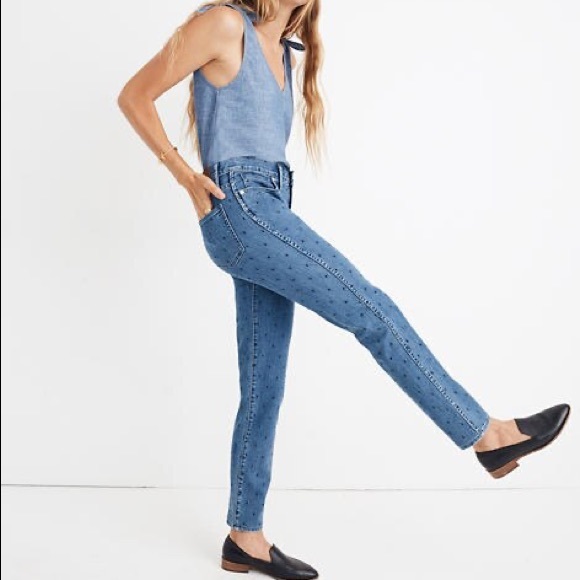 SOLD*Madewell Slim Straight Jeans Navy Dot Edition - Picture 2 of 13